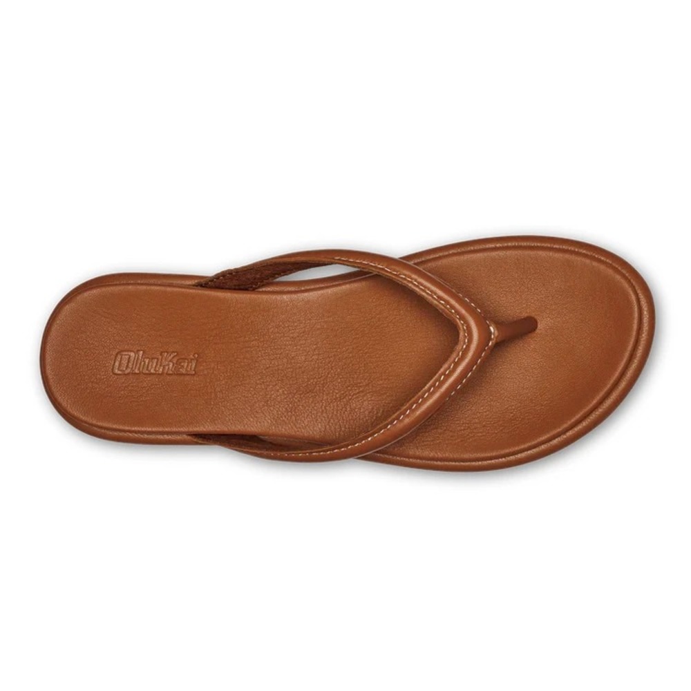 OluKai Tiare Leather Thong Flip Flop Sandals Womens 7 Brown Fox